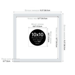 "10X10"" Light Grey Picture Frame - 10X10"" Square Frame With 7X7"" Mount For 10X10""/7X7"" Pictures Luxurious Style Thin Edge, 1 Pack" - thumbnail 2