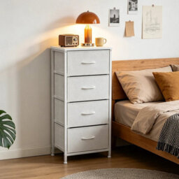 White 4 Drawer Fabric Chest Of Drawers - thumbnail 1