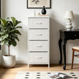 White 4 Drawer Fabric Chest Of Drawers - thumbnail 3