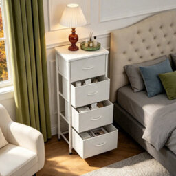 White 4 Drawer Fabric Chest Of Drawers - thumbnail 4