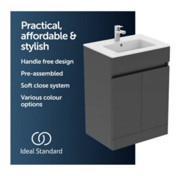 Ideal Standard Eurovit+ 600mm Floor Standing Vanity Unit With 2 Doors In Mid Grey - thumbnail 5