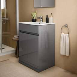 Ideal Standard Eurovit+ 600mm Floor Standing Vanity Unit With 2 Doors In Mid Grey - thumbnail 1