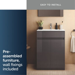Ideal Standard Eurovit+ 600mm Floor Standing Vanity Unit With 2 Doors In Mid Grey - thumbnail 6