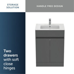 Ideal Standard Eurovit+ 600mm Floor Standing Vanity Unit With 2 Doors In Mid Grey - thumbnail 7