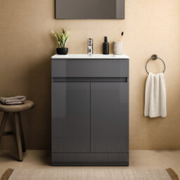 Ideal Standard Eurovit+ 600mm Floor Standing Vanity Unit With 2 Doors In Mid Grey - thumbnail 2