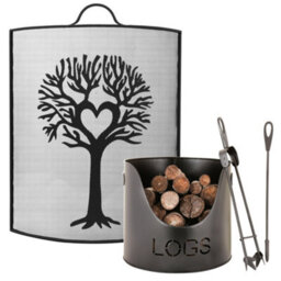Dibor Traditional Stag Fire Screen Fireguard H68Cm X W53Cm With Country Logs Bucket With Poker And Tongs - thumbnail 1