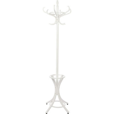 Keypak Coat Stand With Umbrella Holder 185Cm, 12 Hooks, Wooden Freestanding Coat Rack For Hallway, Rotating Top Tier, White - image 1