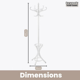 Keypak Coat Stand With Umbrella Holder 185Cm, 12 Hooks, Wooden Freestanding Coat Rack For Hallway, Rotating Top Tier, White - thumbnail 3