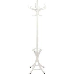 Keypak Coat Stand With Umbrella Holder 185Cm, 12 Hooks, Wooden Freestanding Coat Rack For Hallway, Rotating Top Tier, White