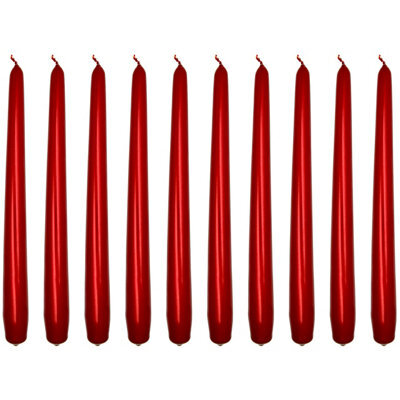 "SolaDirect Tapered Dinner Candles, Pack Of 10, Unscented, Long Burning Time, 24 Cm / 19.45"" (Red, Metallic)" - image 1