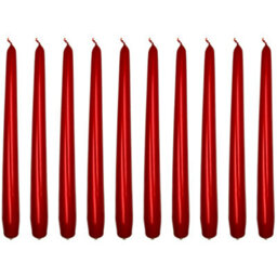 "SolaDirect Tapered Dinner Candles, Pack Of 10, Unscented, Long Burning Time, 24 Cm / 19.45"" (Red, Metallic)"