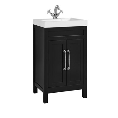 Homestylestore 502mm Black Grey Floorstanding Bathroom Vanity Unit And Classic Chrome T Bar Handles - image 1