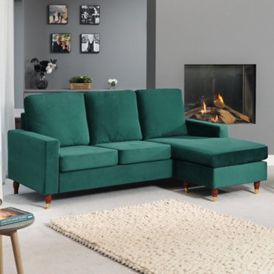 Hendrick Reversible Velvet Fabric Corner Sofa - Green - image 1