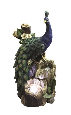 Outdoor Living UK Aqua Creations Peacock On Tree Trunk Solar Water Feature With Protective Cover - image 1