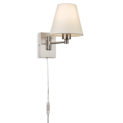 Luminosa Lighting Luminosa Firstlight Plug-In Wall Light Switched Brushed Steel With Cream Shade 1Xe27