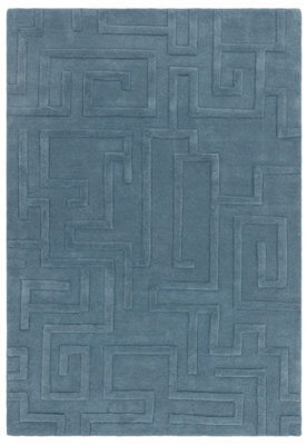 Handmade Modern Teal Abstract Wool Easy To Clean Rug For Living Room & Bedroom-200Cm X 290Cm