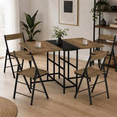 Dark Oak 5 Piece Folding Dining Table And Chairs Set Drop Leaf Space Saving Small Kitchen - image 1