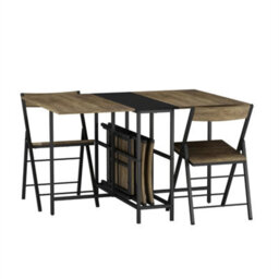 Dark Oak 5 Piece Folding Dining Table And Chairs Set Drop Leaf Space Saving Small Kitchen - thumbnail 5