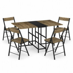 Dark Oak 5 Piece Folding Dining Table And Chairs Set Drop Leaf Space Saving Small Kitchen - thumbnail 6