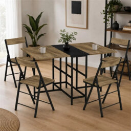 Dark Oak 5 Piece Folding Dining Table And Chairs Set Drop Leaf Space Saving Small Kitchen - thumbnail 3