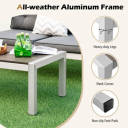 Gainoom Aluminum Patio Coffee Table Garden Modern Rectangular Cocktail Table Metal Frame - thumbnail 5
