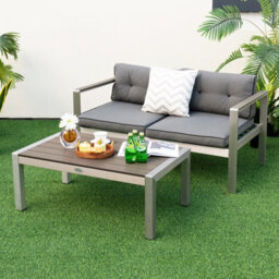 Gainoom Aluminum Patio Coffee Table Garden Modern Rectangular Cocktail Table Metal Frame - thumbnail 8