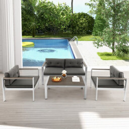 Gainoom Aluminum Patio Coffee Table Garden Modern Rectangular Cocktail Table Metal Frame - thumbnail 3