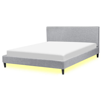 Beliani Bed With Led Fabric Fitou 160 X 200 Cm (Eu King Size) Light Grey - image 1