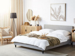 Beliani Bed With Led Fabric Fitou 160 X 200 Cm (Eu King Size) Light Grey - thumbnail 2
