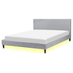Beliani Bed With Led Fabric Fitou 160 X 200 Cm (Eu King Size) Light Grey - thumbnail 1