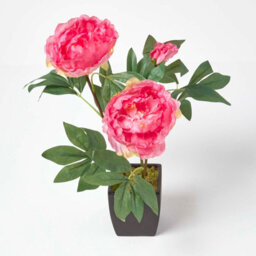 Homescapes Artificial Pink Handcrafted Peonies In Decorative Black Pot, 48 Cm