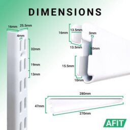 Afit Twin Slot Shelving Kit 6X270mm Brackets 2X1M Uprights Heavy Duty Wall Mounted Shelving System With Bookends - White - thumbnail 2