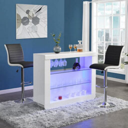 Furniture in Fashion Fiesta White High Gloss Bar Table 2 Ritz Black White Stools