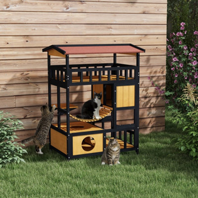 Pawhut Outdoor Cat House W/ Suspension Bridge, Houses, Balcony