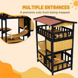 Pawhut Outdoor Cat House W/ Suspension Bridge, Houses, Balcony - thumbnail 6