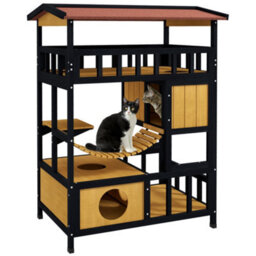 Pawhut Outdoor Cat House W/ Suspension Bridge, Houses, Balcony - thumbnail 2
