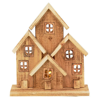 Urbn-Living Urbnliving Led Wooden Light Up Christmas House Battery Operated Ornament With Timer, Festive Winter Village Décor For Home Displ - image 1