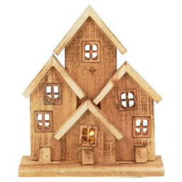 Urbn-Living Urbnliving Led Wooden Light Up Christmas House Battery Operated Ornament With Timer, Festive Winter Village Décor For Home Displ - thumbnail 1