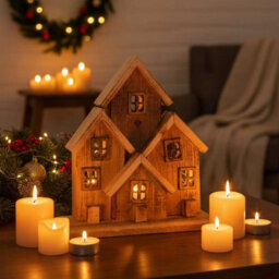 Urbn-Living Urbnliving Led Wooden Light Up Christmas House Battery Operated Ornament With Timer, Festive Winter Village Décor For Home Displ - thumbnail 2