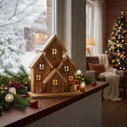 Urbn-Living Urbnliving Led Wooden Light Up Christmas House Battery Operated Ornament With Timer, Festive Winter Village Décor For Home Displ - thumbnail 4