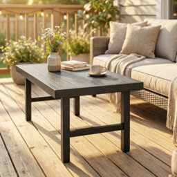 Outsunny Garden Coffee Table With Spc Woodgrain Tabletop, Dark Grey - thumbnail 8