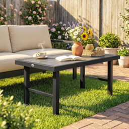 Outsunny Garden Coffee Table With Spc Woodgrain Tabletop, Dark Grey - thumbnail 9
