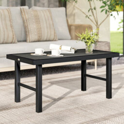 Outsunny Garden Coffee Table With Spc Woodgrain Tabletop, Dark Grey - thumbnail 7