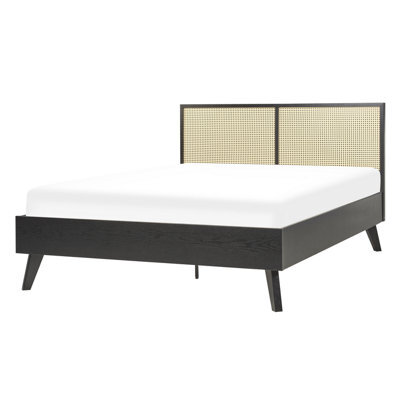 Beliani Bed Rattan Monpazier 140 X 200 Cm (Eu Double) Black - image 1