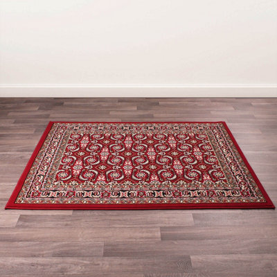 Red Traditional Floral Bordered Rug Easy To Clean Dining Room-80Cm X 150Cm - image 1