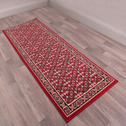 Red Traditional Floral Bordered Rug Easy To Clean Dining Room-80Cm X 150Cm - thumbnail 6