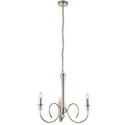 Luxury Hanging Ceiling Pendant Light Bright Nickel & Crystal 3 Lamp Chandelier - image 1