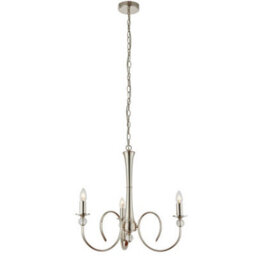 Luxury Hanging Ceiling Pendant Light Bright Nickel & Crystal 3 Lamp Chandelier - thumbnail 1