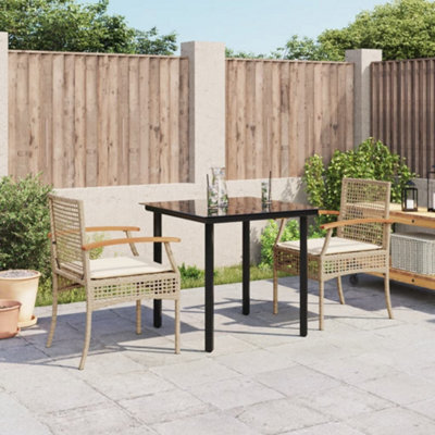 Berkfield 3 Piece Garden Dining Set With Cushions Beige Poly Rattan - image 1
