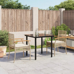 Berkfield 3 Piece Garden Dining Set With Cushions Beige Poly Rattan - thumbnail 1